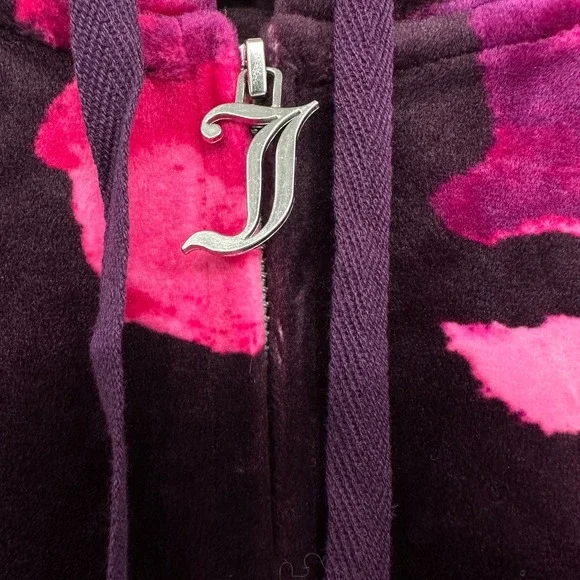 Juicy Couture Velour Track Jacket Size XL Hooded Floral Coquette Streetwear Boho - Picture 5 of 15